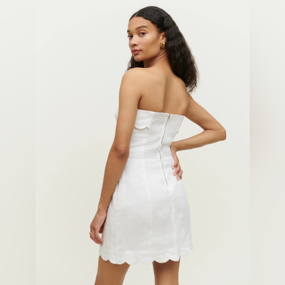 Reformation White Strapless Dress with scalloped detail - Picture 2 of 6